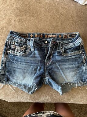 Rock Revival Women's Faded Blue Embellished Denim Shorts